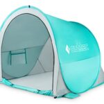 Selbstfaltendes Zelt, Pop Up Strandmuschel mit Sandtaschen, Leicht zu Tragen Gartenmuschel mit 50 UV Schutz, Windschutz für Kinder und Erwachsene, Sonnenschutz (Türkis)  